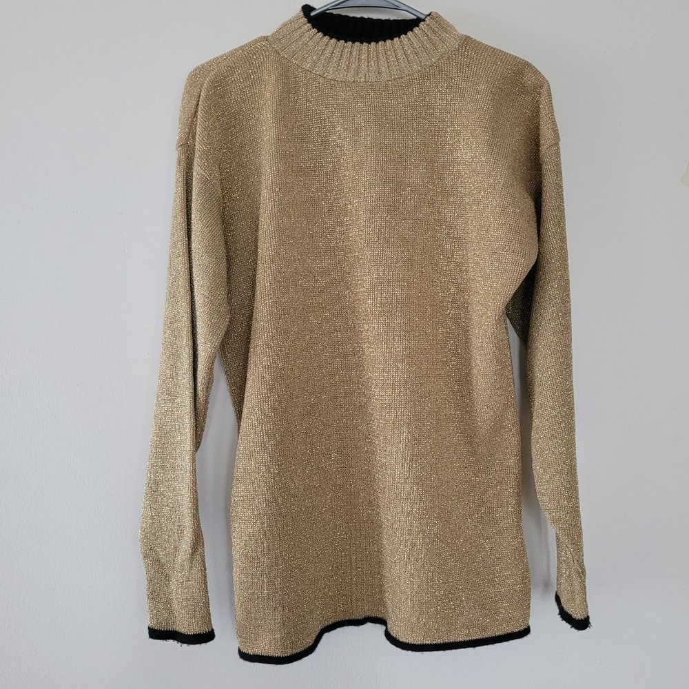 Vintage Sweater Variations Gold Glitter Womens Medium Sparkly Holiday Party Fest